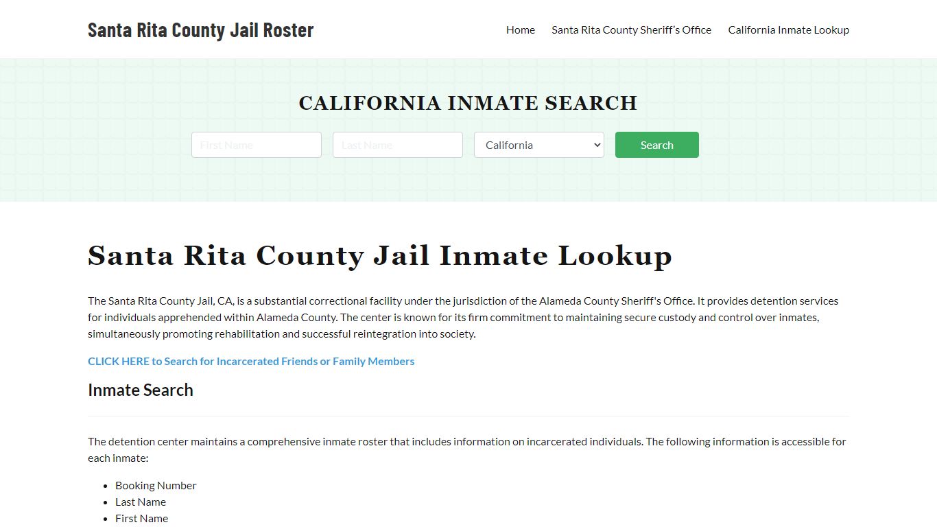 Santa Rita County Jail Roster Lookup, CA, Inmate Search